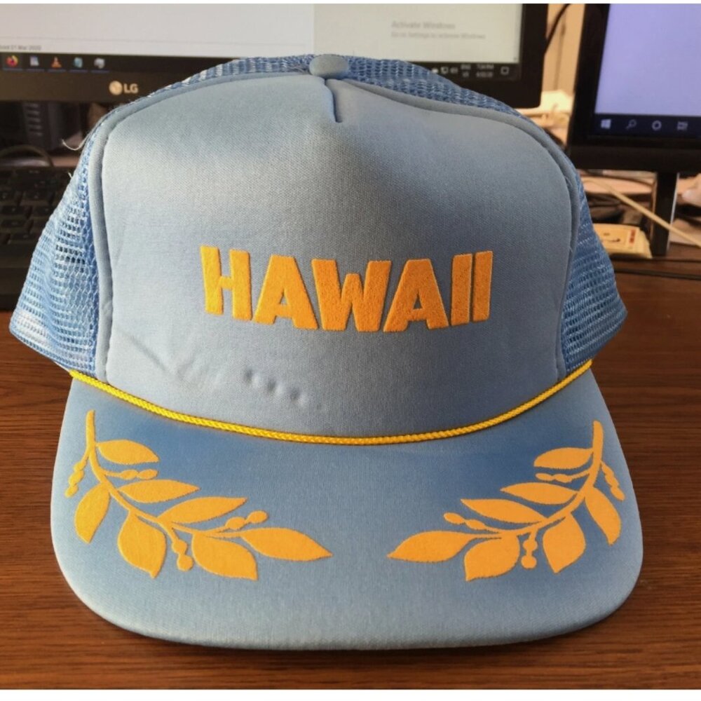Vintage Hawaii Embroidered Baby Blue Snap Back Baseball Trucker Cap Hat